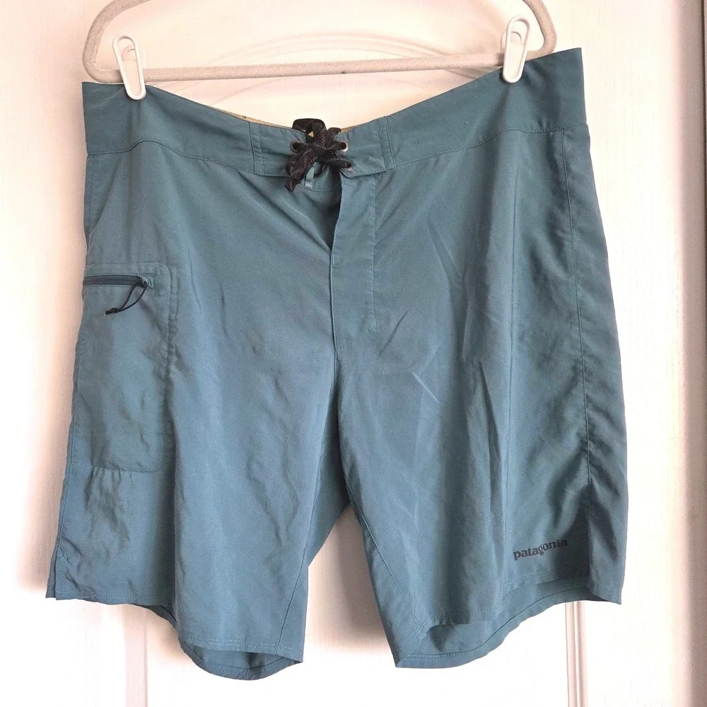 Patagonia Stretch Planing Board Shorts Mens Tasmanian Teal Blue Sz 36 Beach Pool